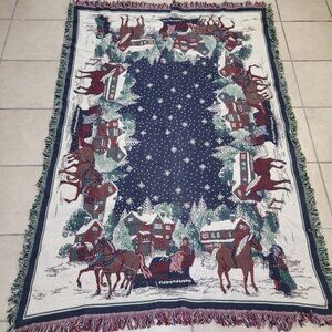 VTG Goodwin Weavers Tapestry Throw Blanket 67X45 Christmas Winter Horses Snow